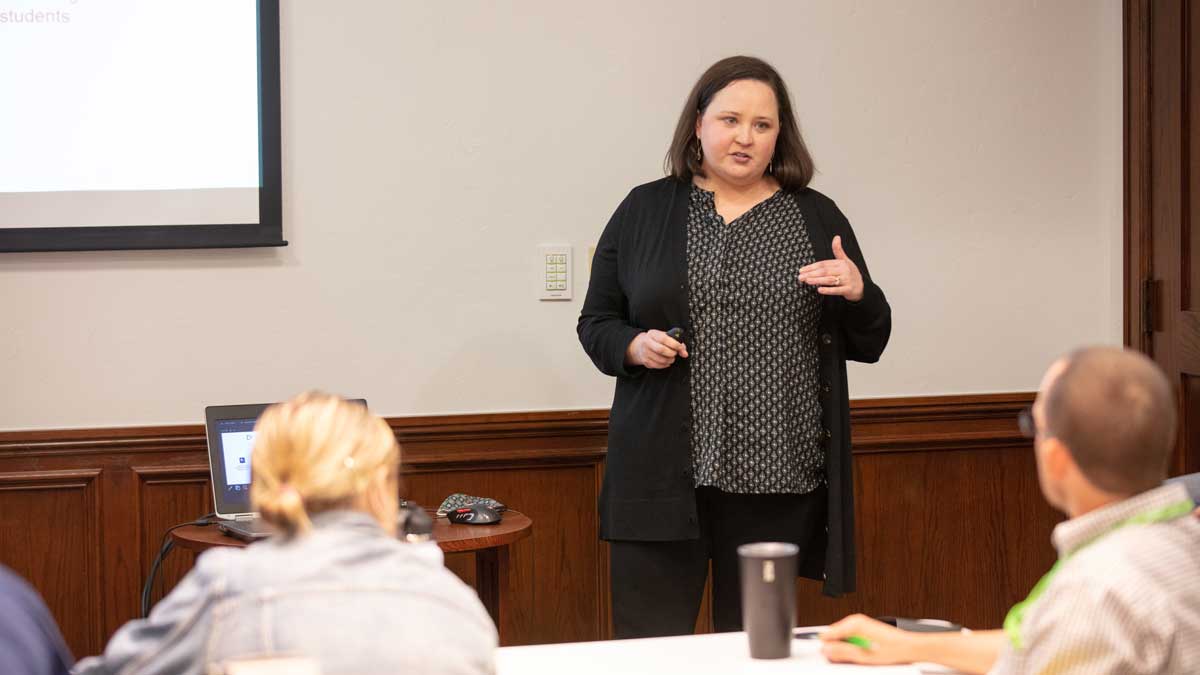 Emily Goad with UCO speaks at the recent Entrepreneur's Toolkit event. (Photo: <a href="https://edmondbusiness.com/author/brent-fuchs/">Brent Fuchs</a>)